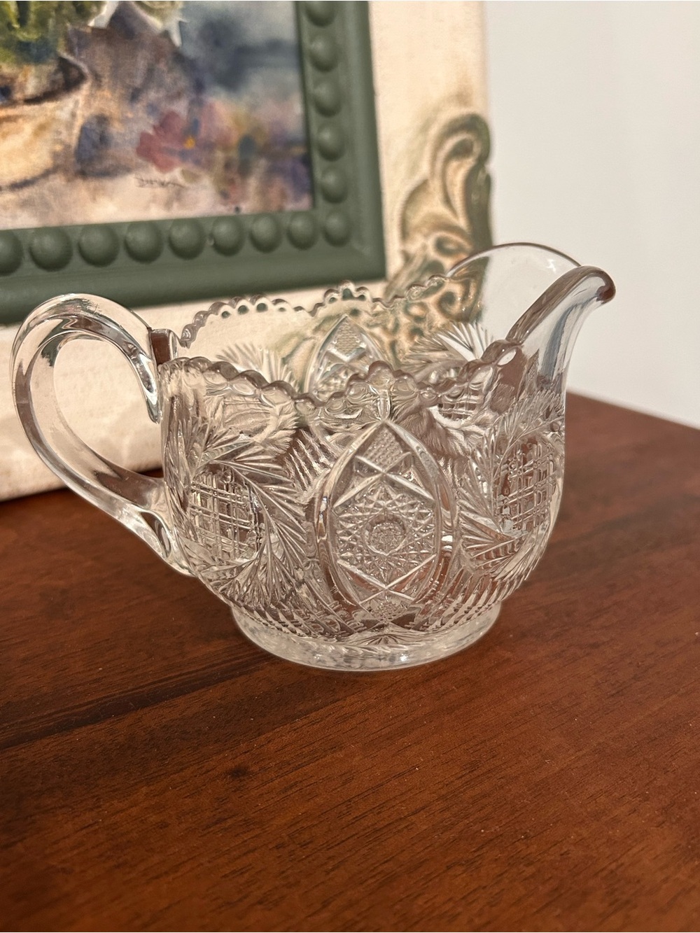 Clear Pressed Glass Creamer Pitcher - Elegant Cut Pattern